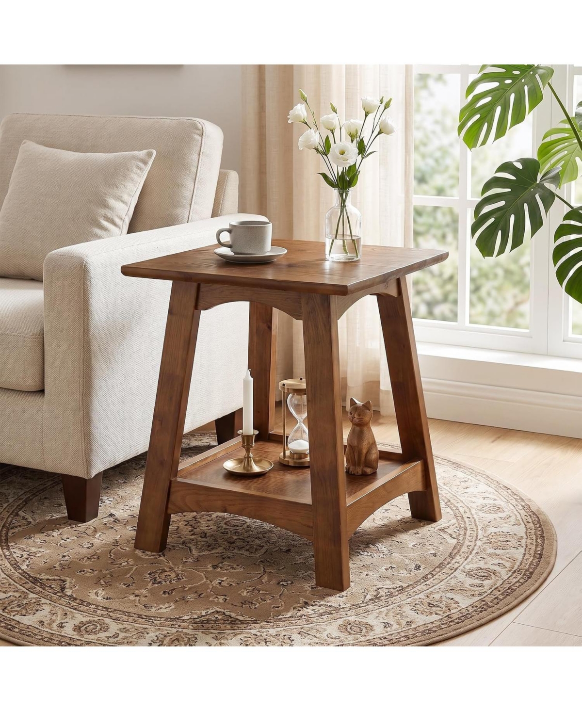 Tribesigns Solid Wood End Table, Small Square Side Table, Walnut - Brown