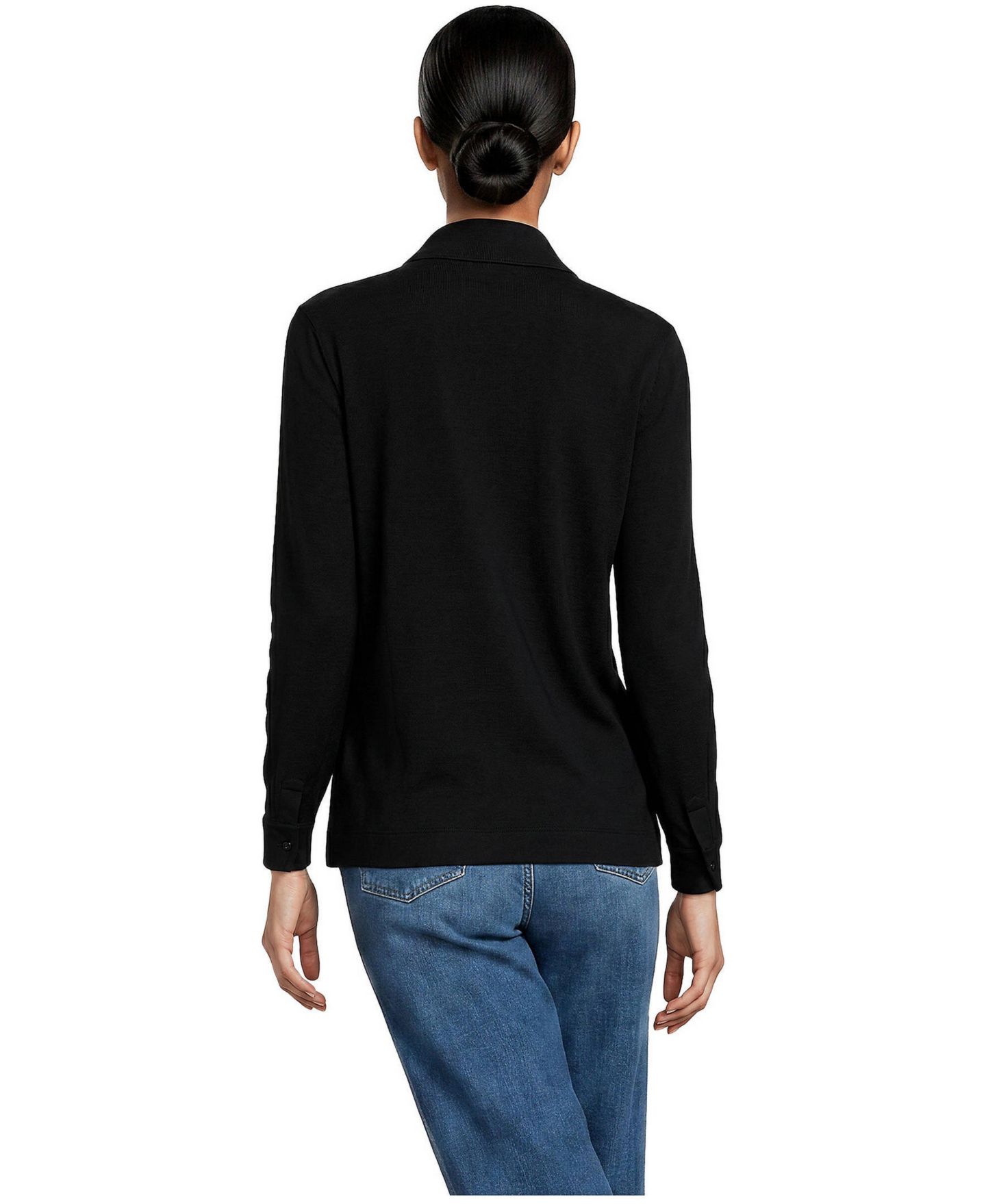 Женская рубашка Lands' End Supima Cotton Long-Sleeve Relaxed Button-Down, цвет: Чёрный — фото 2