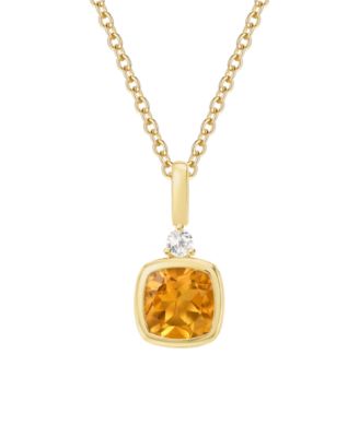 Gemstone & White Topaz Pendant (.03 ct. t.w. White Topaz) in Sterling Silver or 14k Gold Over Sterling Silver (Available in Amethyst, Garnet, Citrine, and Blue Topaz)