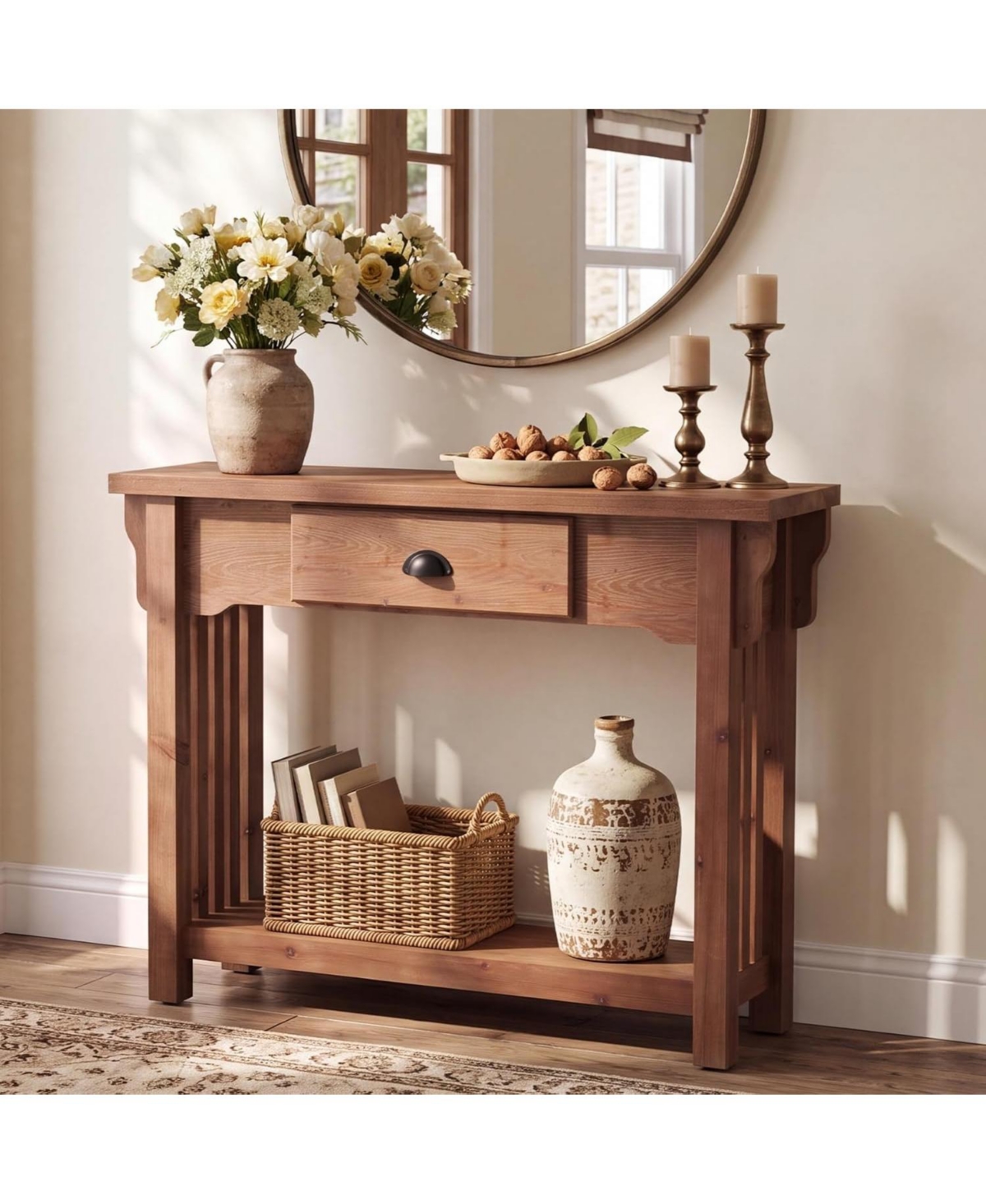 Tribesigns Console Table, Sofa Table Behind Couch, Industrial Console Sofa Table with Storage Shelf - Walnut