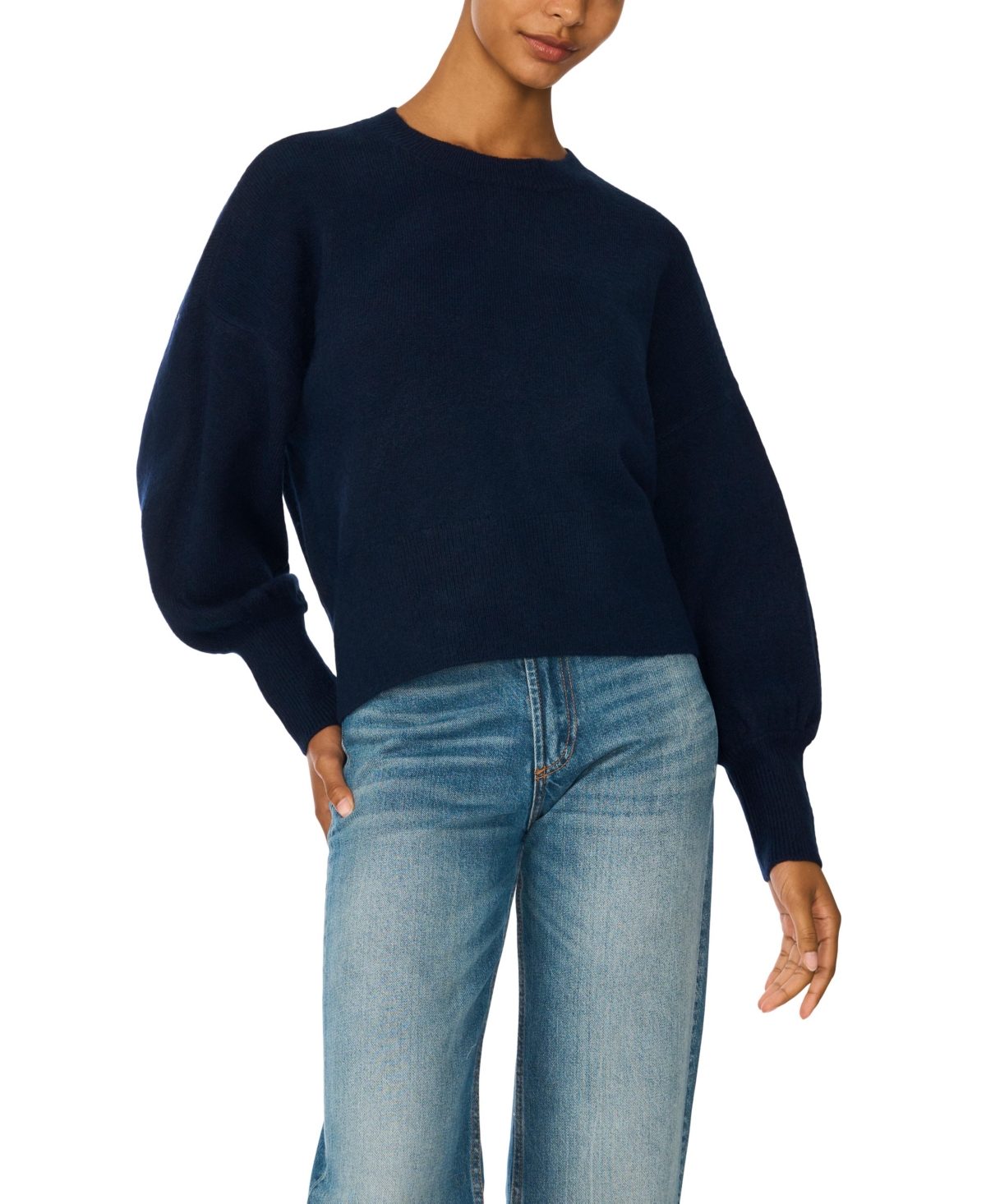 Vince Camuto Women's Crewneck Blouson-Sleeve Sweater - Classic Navy
