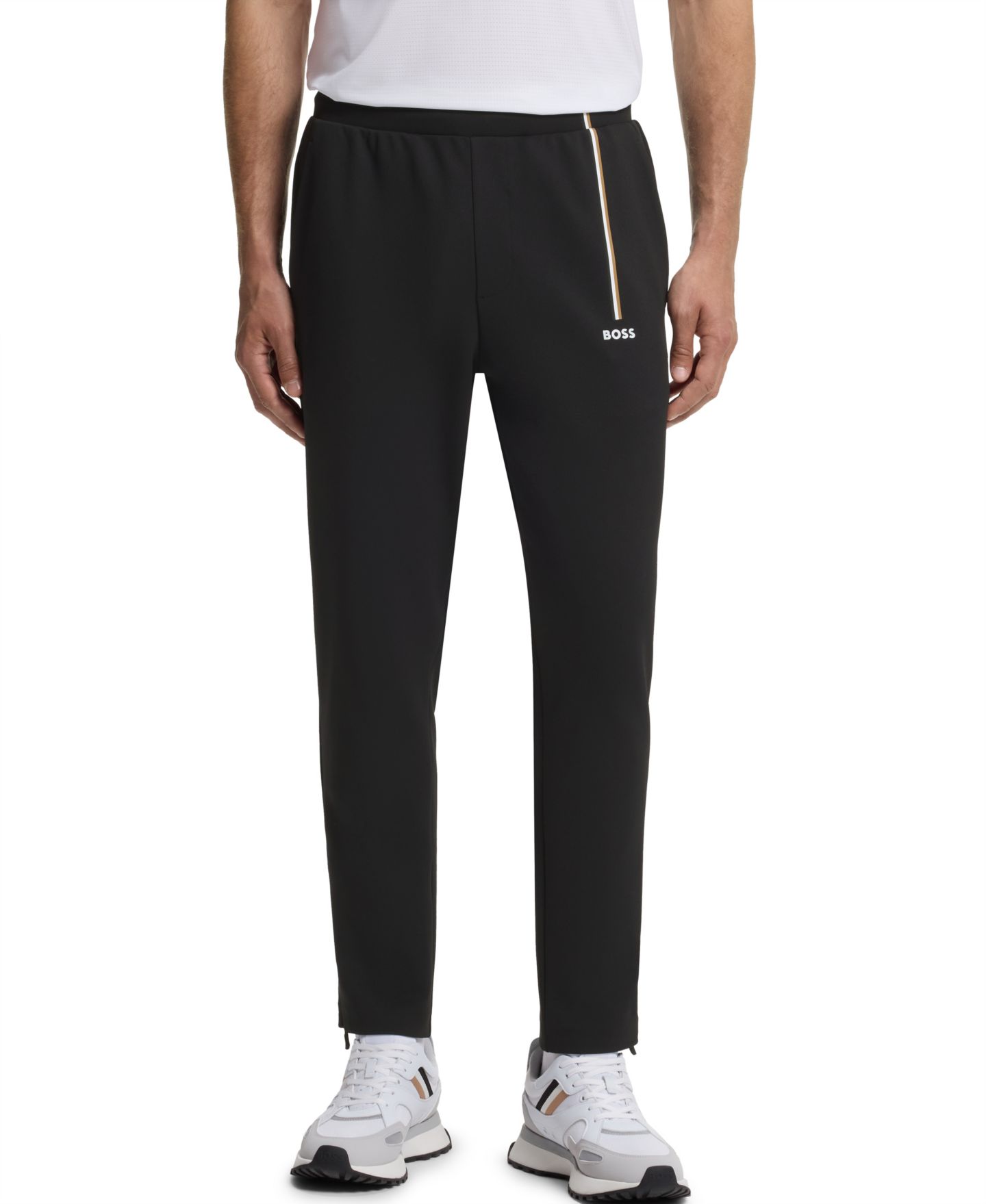 Мужские брюки Hugo Boss Spin Long Stretch Regular-Fit Gabardine Track Pants, цвет: Чёрный — фото 1