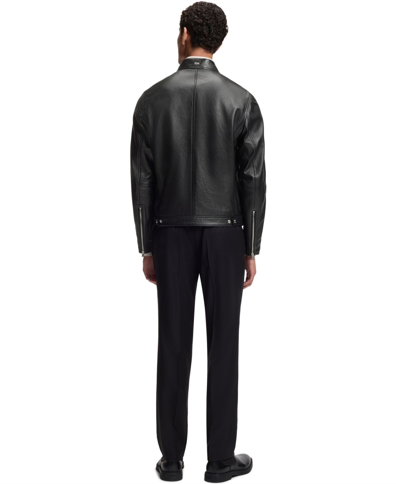 BOSS by Men's Grained-Leather Regular-Fit Motorcycle Jacket