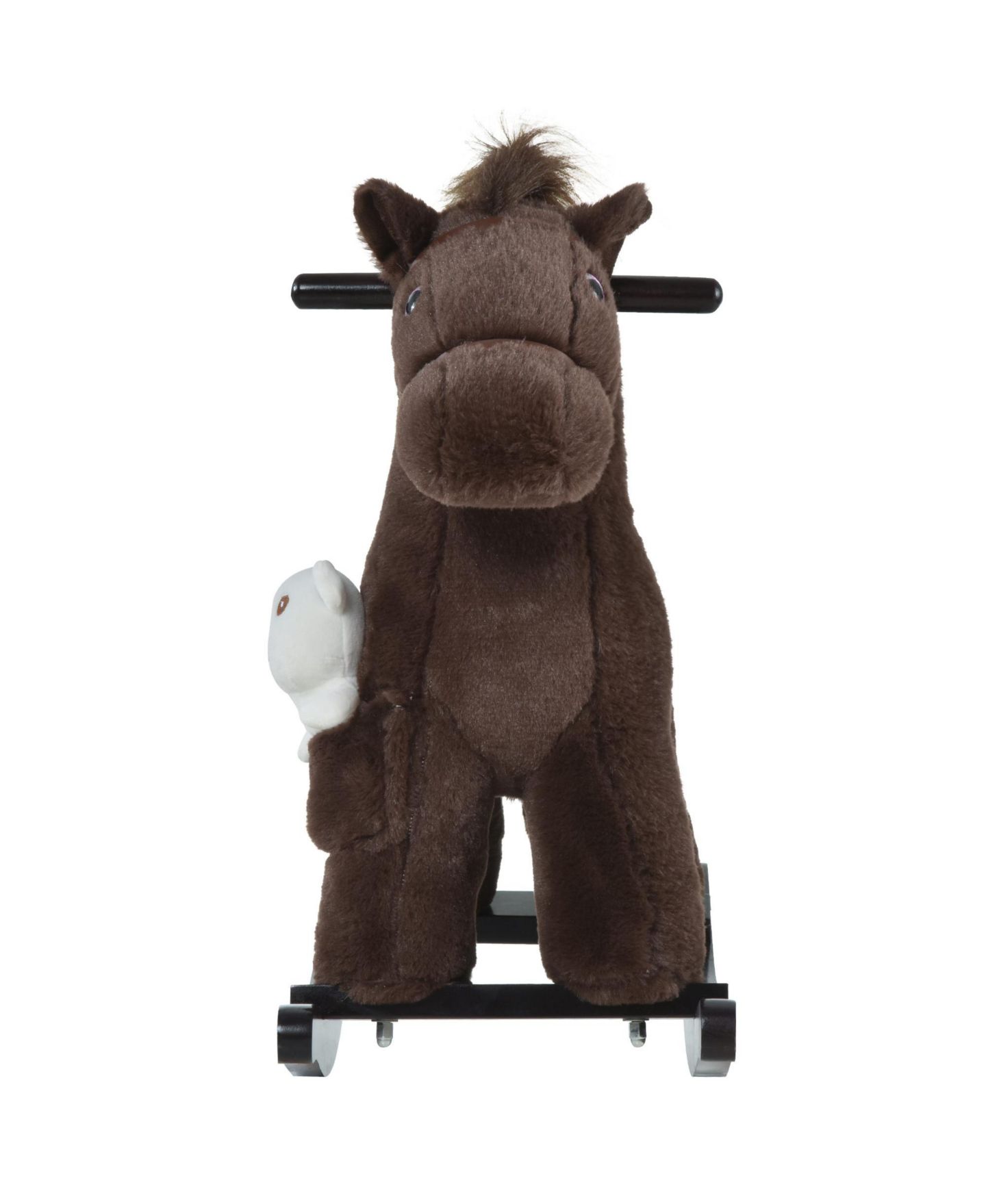 Детская мягкая игрушка Glintex Kids Plush Ride-On Rocking Horse with Bear Toy, Toddler Rocking Chair with Realistic Sounds and Wood Runners for Ages 3 and Up, Holds 66 lbs, цвет: Коричневый — фото 9
