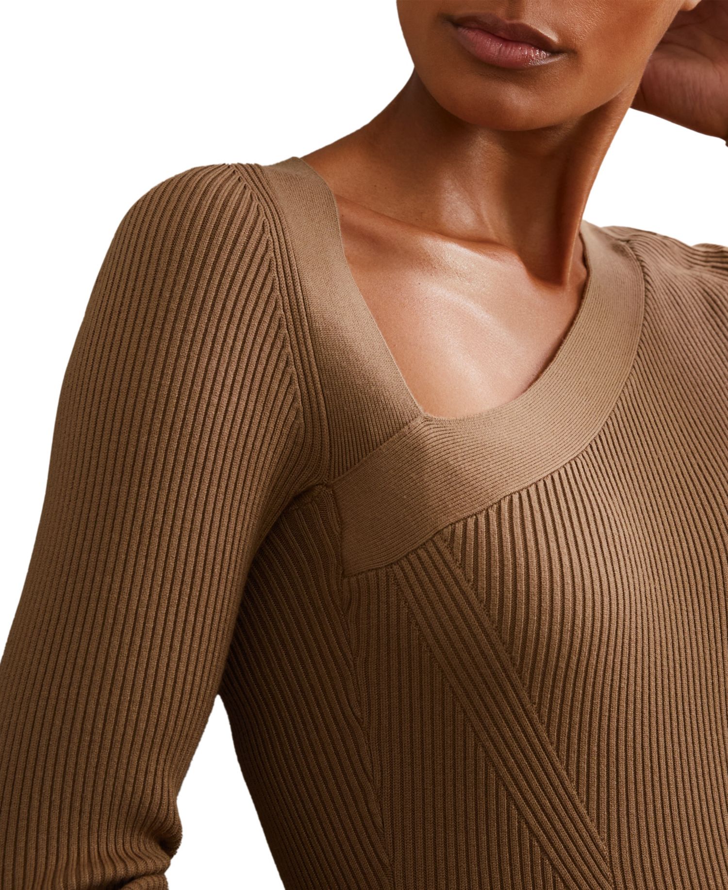 Women's Off-the-Shoulder Rib-Knit Midi Dress