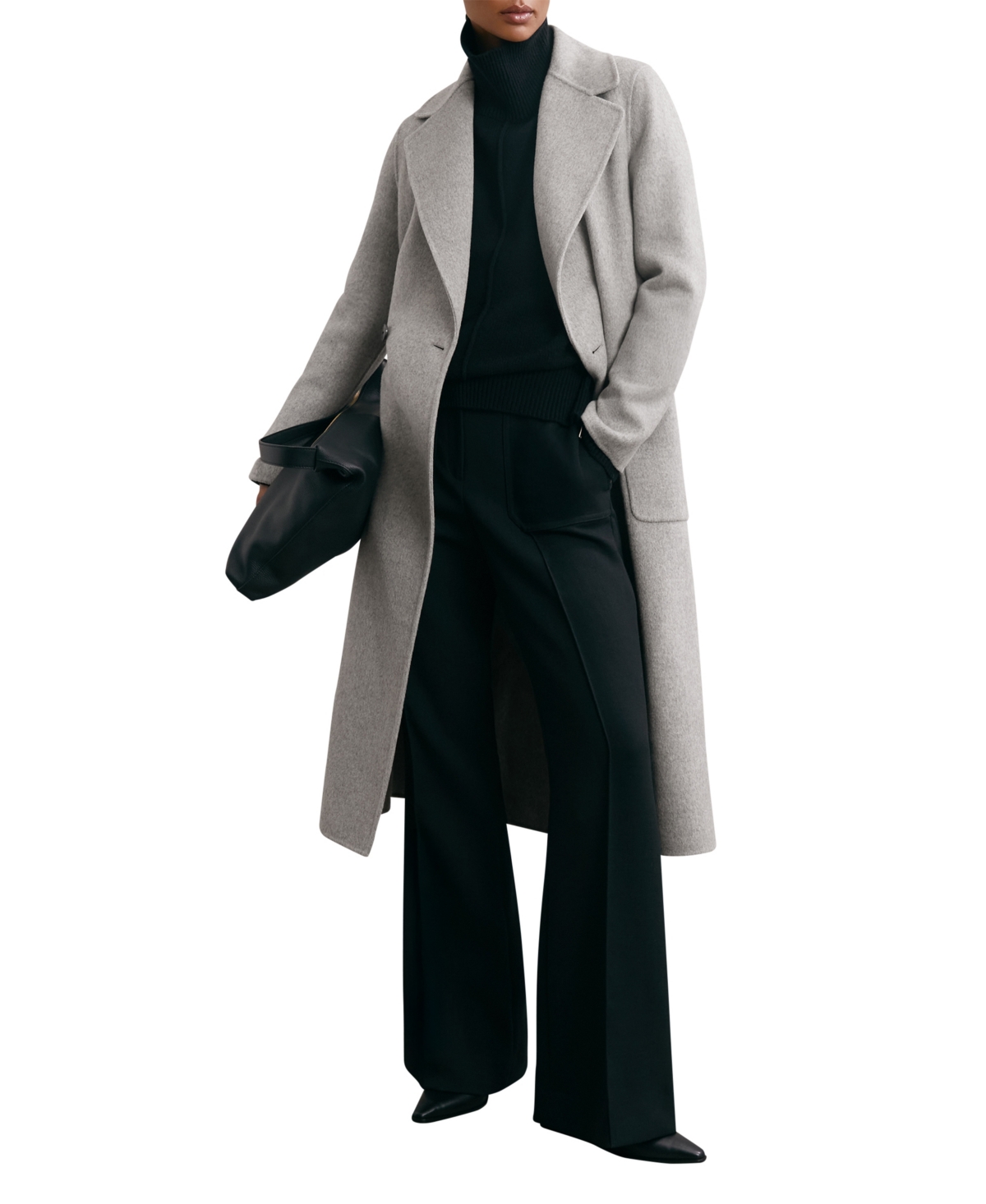 Reiss Women's Lucia Long Double-Breasted V-Neck Coat - Grey