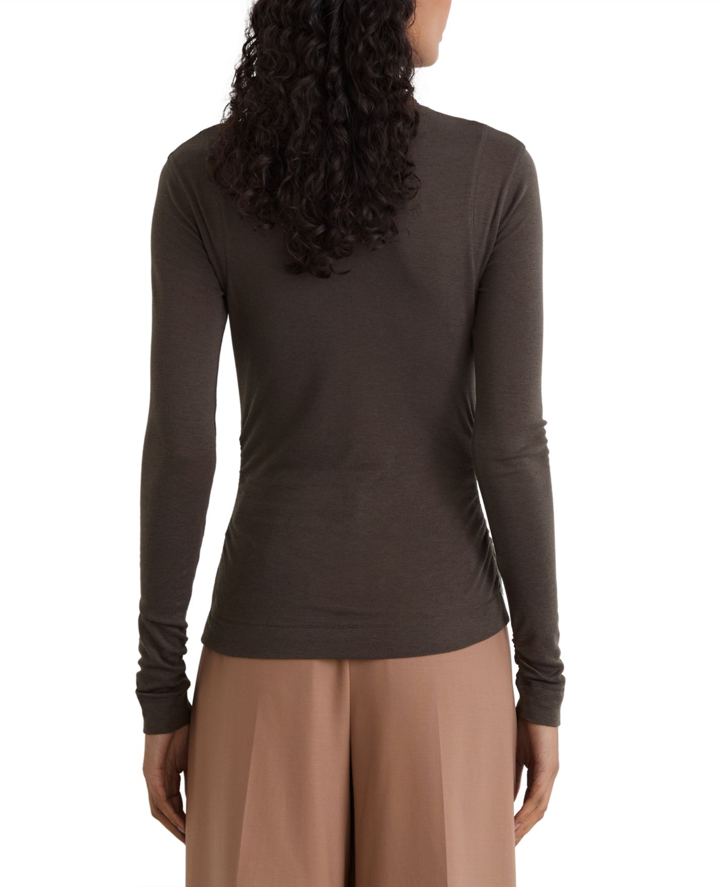 Женская рубашка REISS Heidi Mock Neck Long Sleeve, цвет: Шоколадный — фото 2