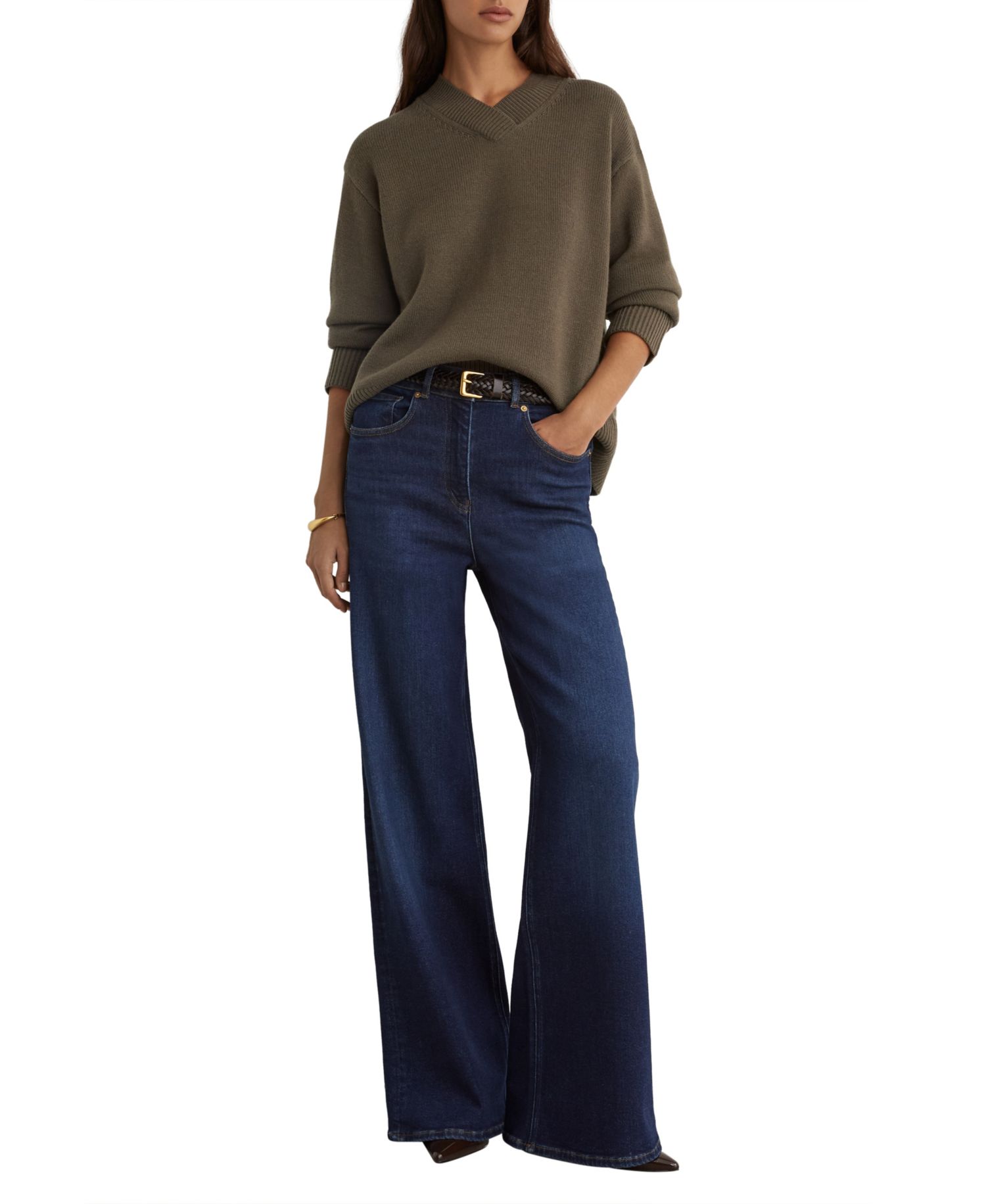 Women's Mari Wool-Cashmere Blend Long-Sleeve V-Neck Sweater