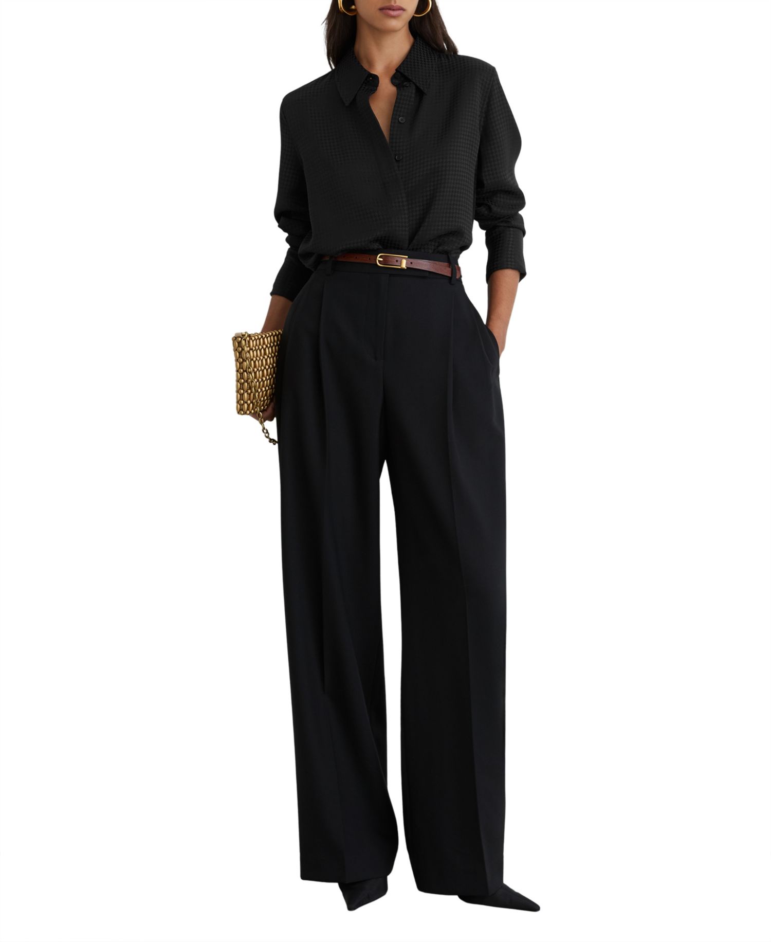 Women's Houndstooth Long-Sleeve Button-Up Shirt