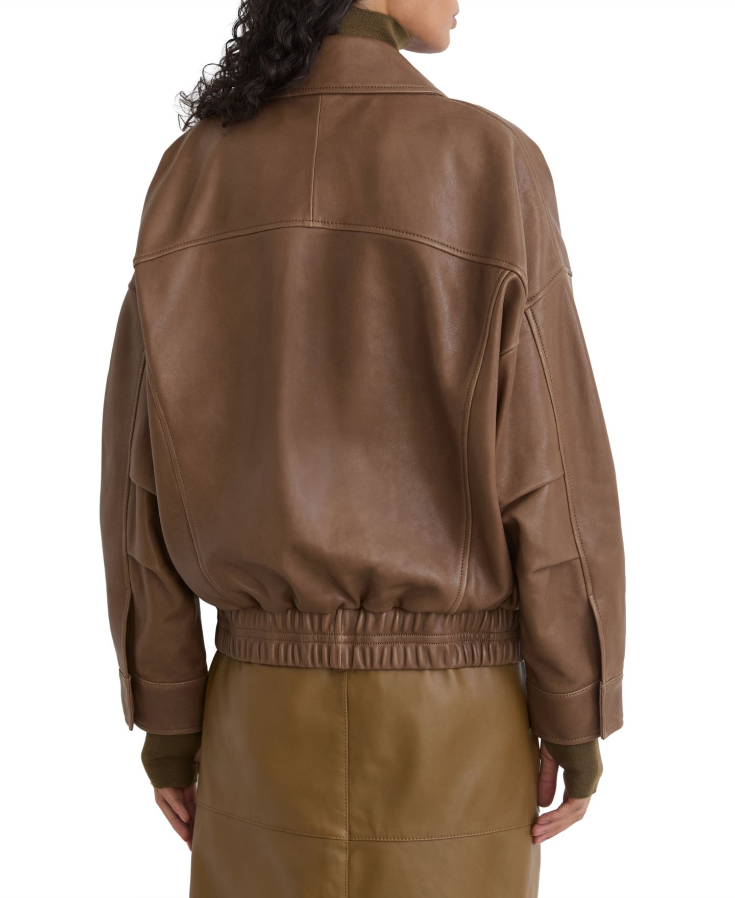 Женская куртка REISS Beau Leather Relaxed Bomber, цвет: Бежевый — фото 3