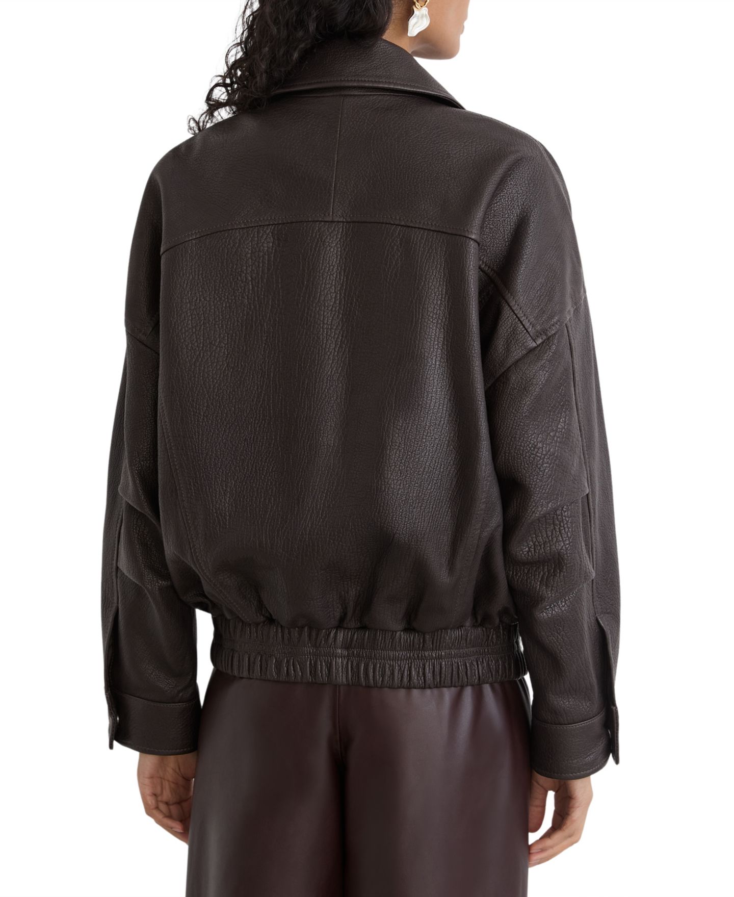 Женская куртка REISS Petite Maeve Leather Bomber Zip-Up, цвет: Коричневый — фото 3
