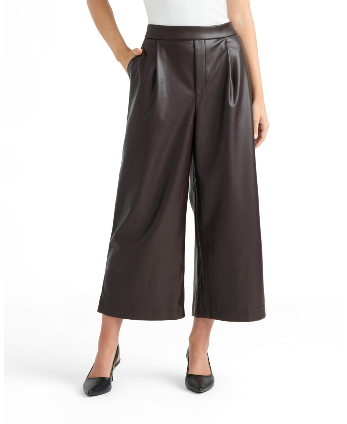 Ellen Tracy Women's Leather Pleated Culottes
