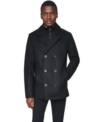 Men's Wool Blend Peacoat with Bib Coat
