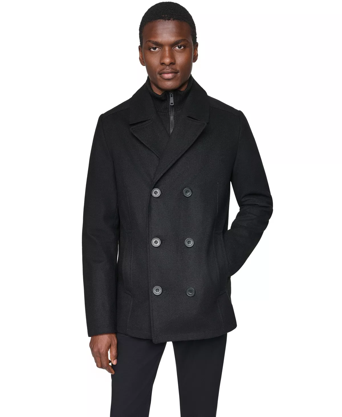 Kenneth Cole Men's Wool Blend Peacoat with Bib Coat