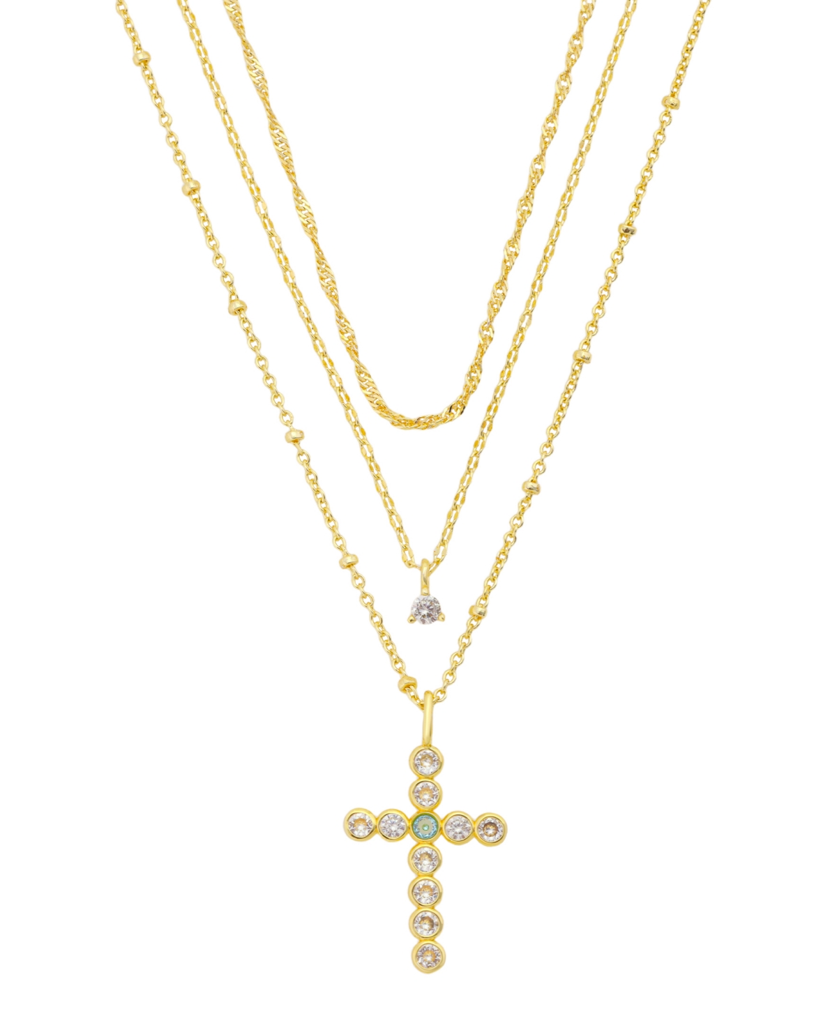 Unwritten Cubic Zirconia Gold-tone Cross Pendant Layered Necklace, 3-piece Set