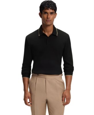 BOSS by Men's H-Pittman 10 Waffle-Structure Stretch Long-Sleeve Polo Shirt