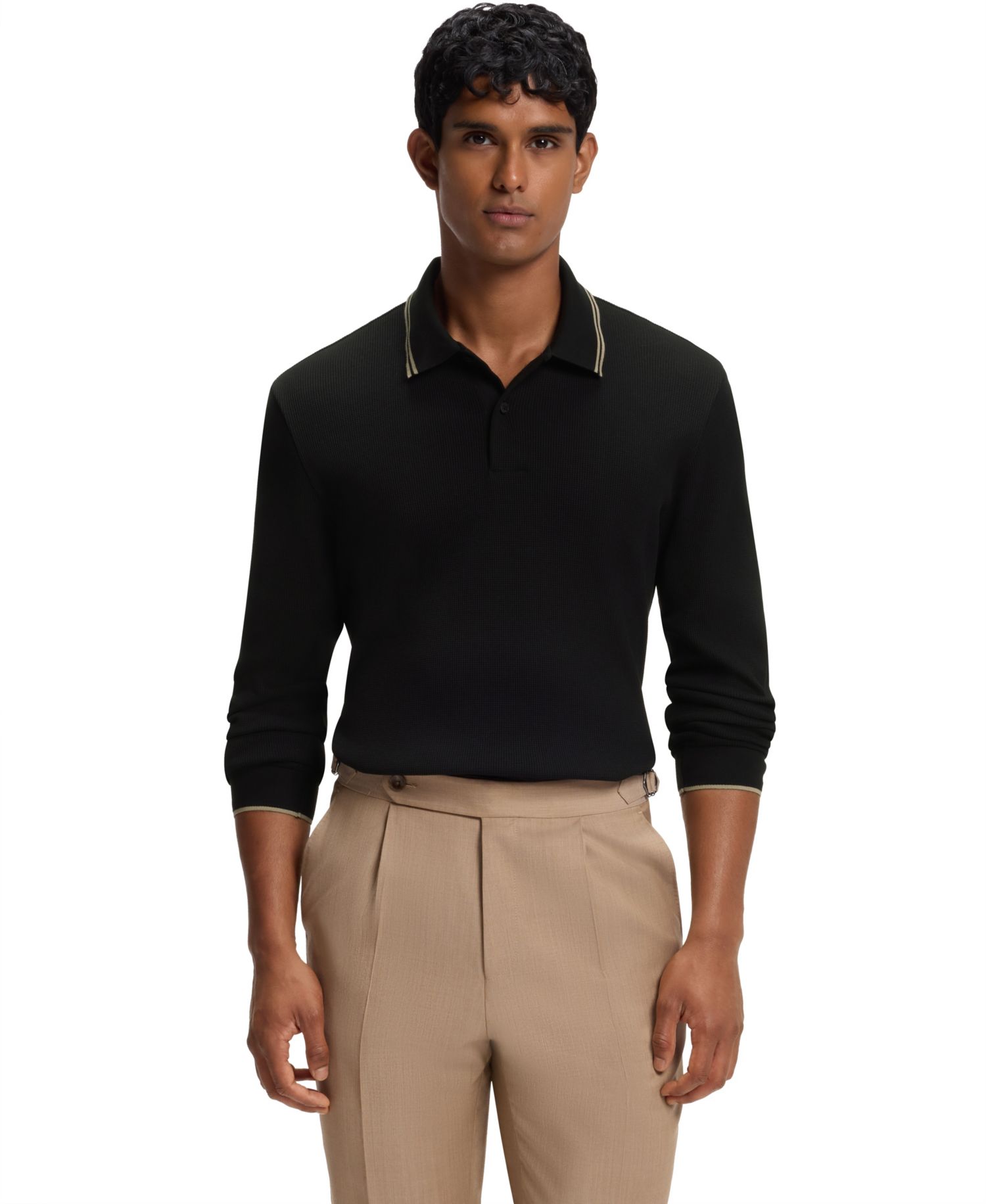 Men's H-Pittman 10 Waffle-Structure Stretch Long-Sleeve Polo Shirt