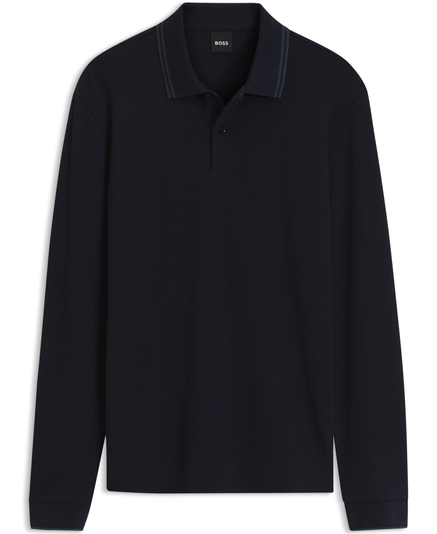 Мужское поло Hugo Boss H-Pittman 10 Stretch Long-Sleeve Waffle-Knit Polo Shirt, цвет: Тёмный синий — фото 3