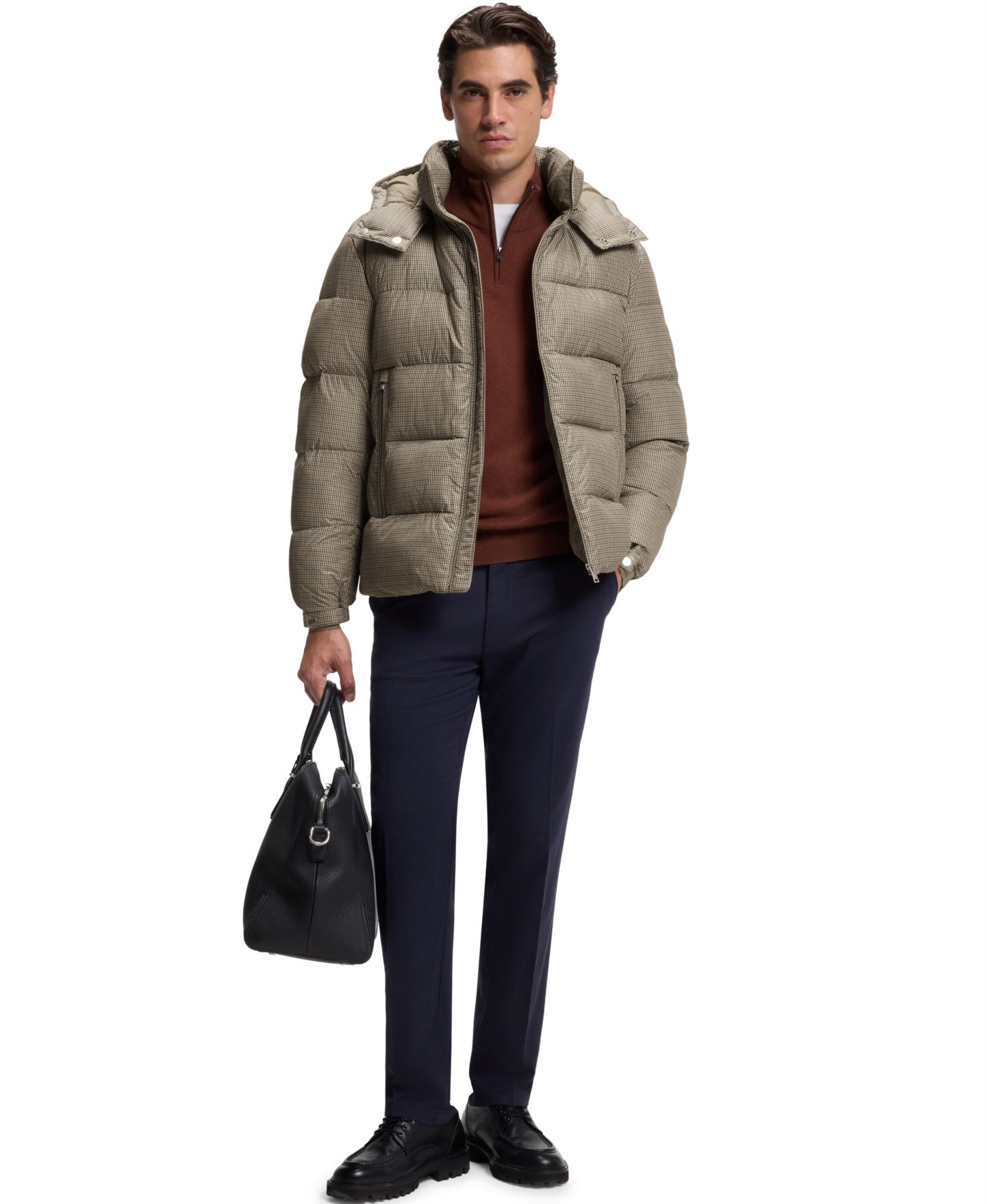Мужская куртка Hugo Boss Water-Repellent Regular-Fit Puffer, цвет: Коричневый — фото 4