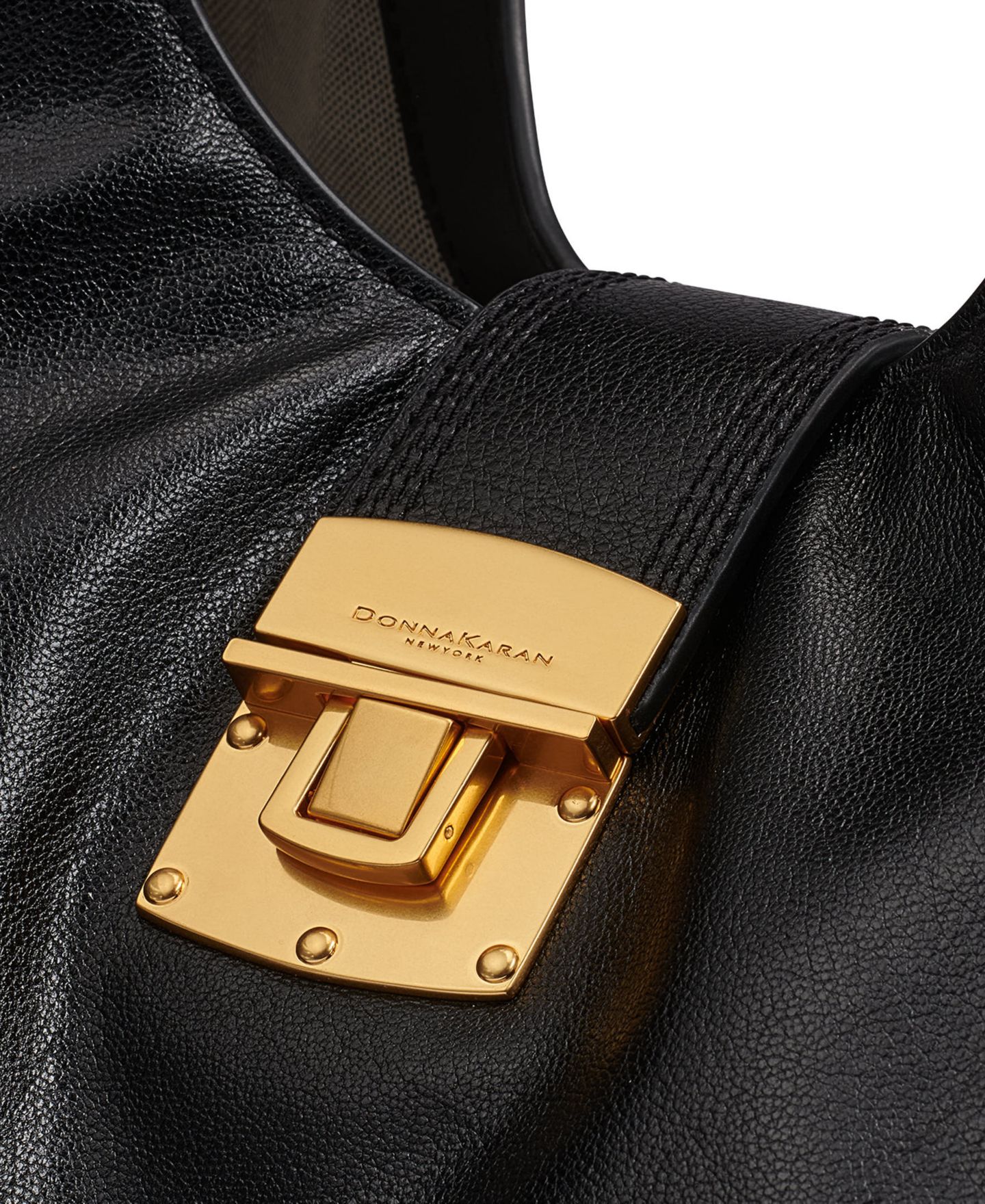 Женская большая кожаная сумка-тоут Donna Karan New York Leno, цвет: Чёрный / Золотой — фото 9