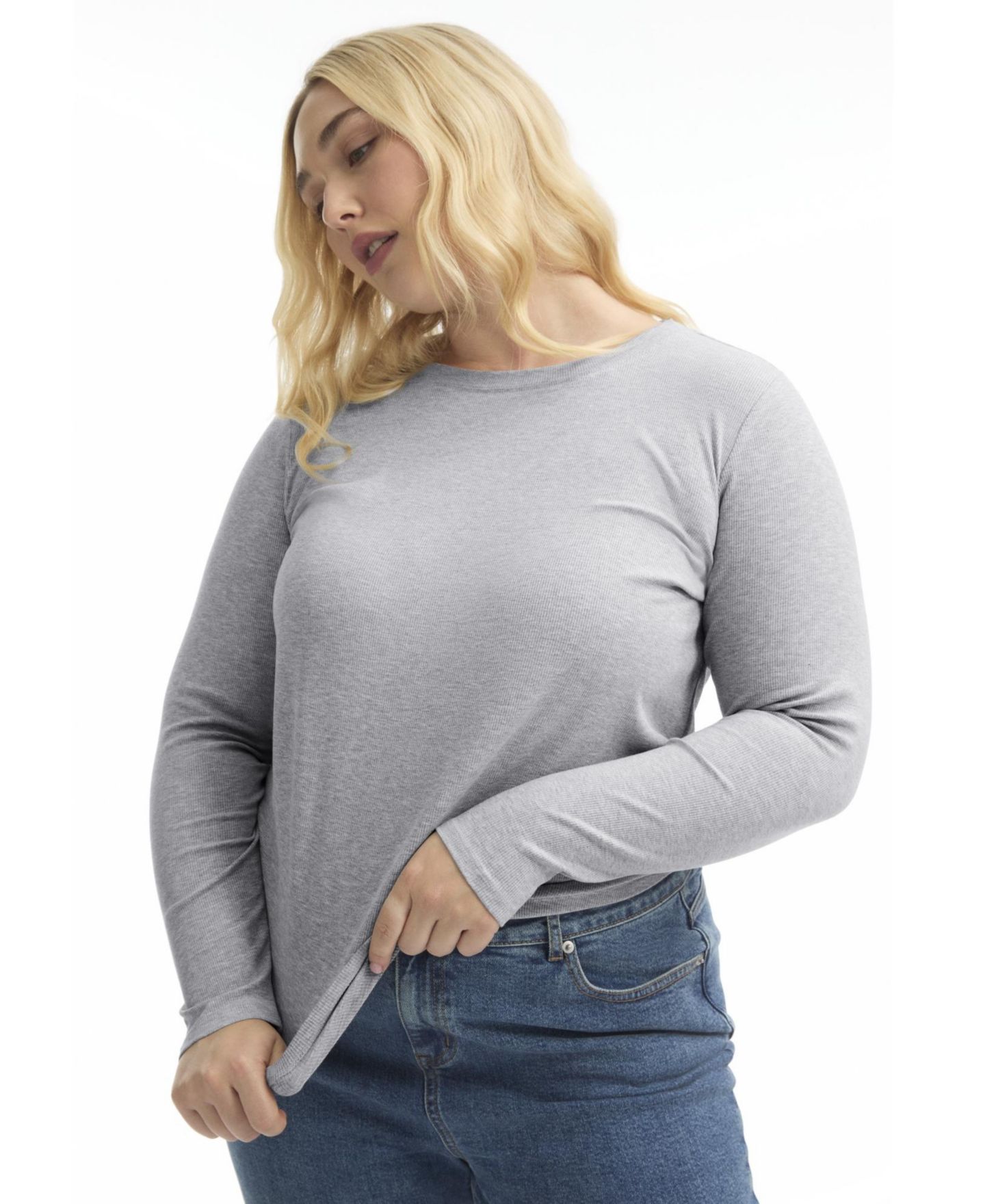 Женский топ June & Vie Ribbed Crewneck, цвет: Средний меланжевый серый — фото 4