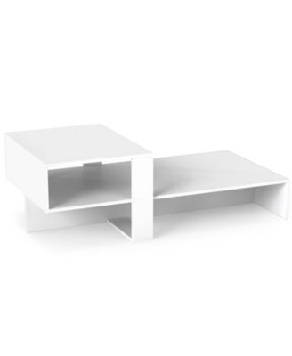 39.5 Inch 2-Tier Irregular Coffee Table with Open Storage Shelf
