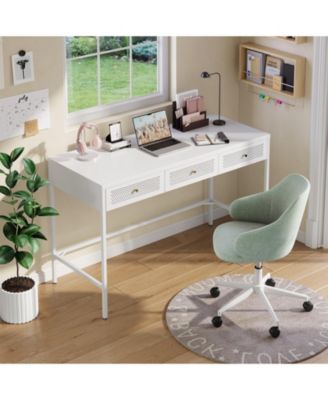 47-In Sophisticated Home Office Desk with 3 Steel Drawers, Professional Grade Writing Workstation with 220-Lb Load Capacity and X-Bracing