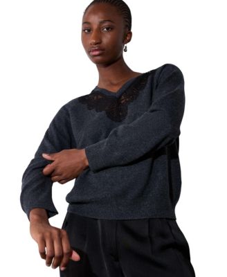 Women's Lace-Trim Wool-Blend Sweater