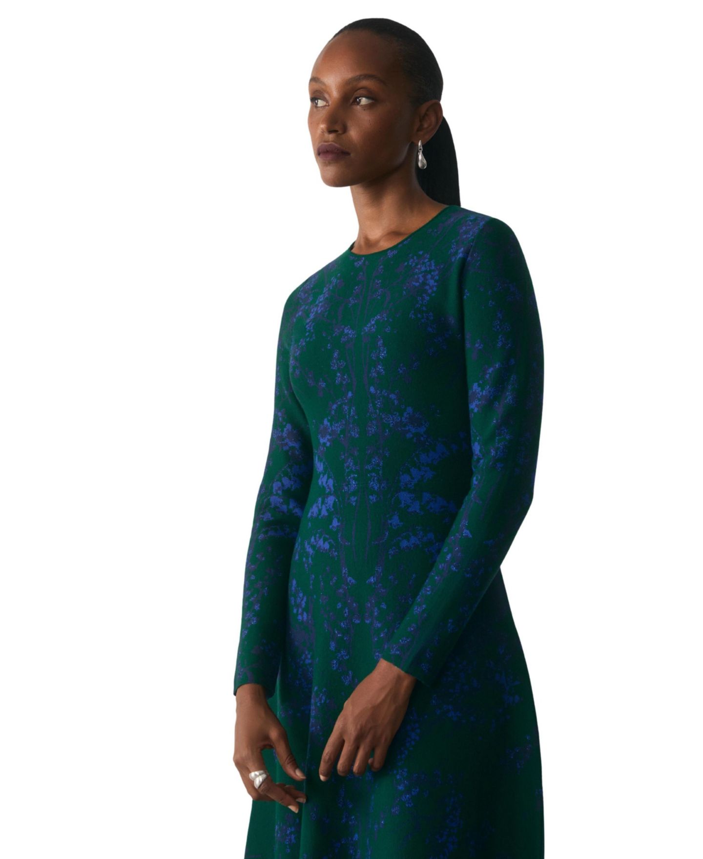 Женское платье The Fold Varenna Long-Sleeve Floral Midi, цвет: Зелёный — фото 4