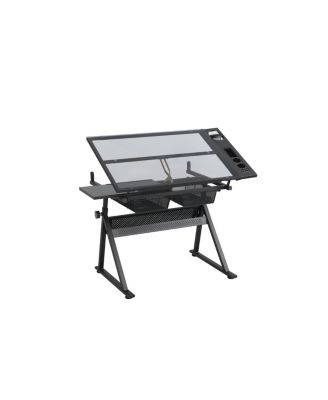 Streamdale Adjustable Glass Top Drafting Table and Art Desk with Storage