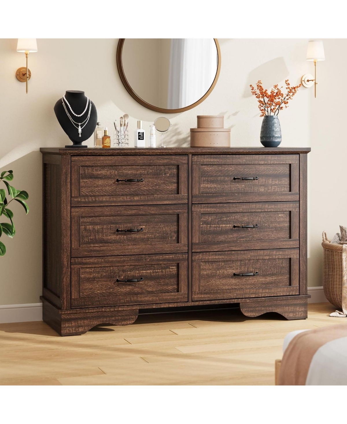homfan 6-Drawer Modern Chest of Drawers â Dresser with Storage for Bedroom, Living Room and Entryway - Brown