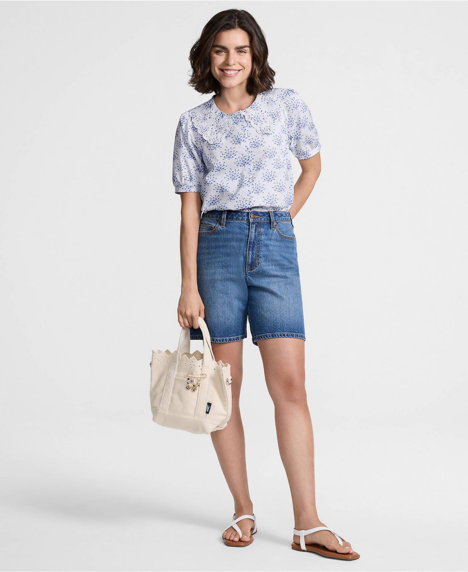 Women's Poplin Puff Sleeve Ruffle Collar Blouse
