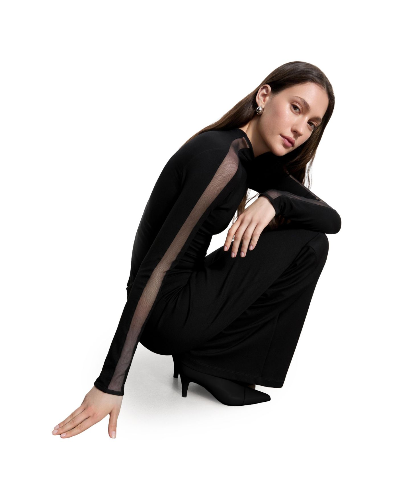 Женский топ Marcella Suma High-Neck High-Stretch Mesh-Panel, цвет: Чёрный — фото 6