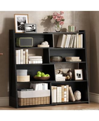  Wooden Expandable 4-Tier L-Shaped Bookshelf and Storage Rack (Up to 47