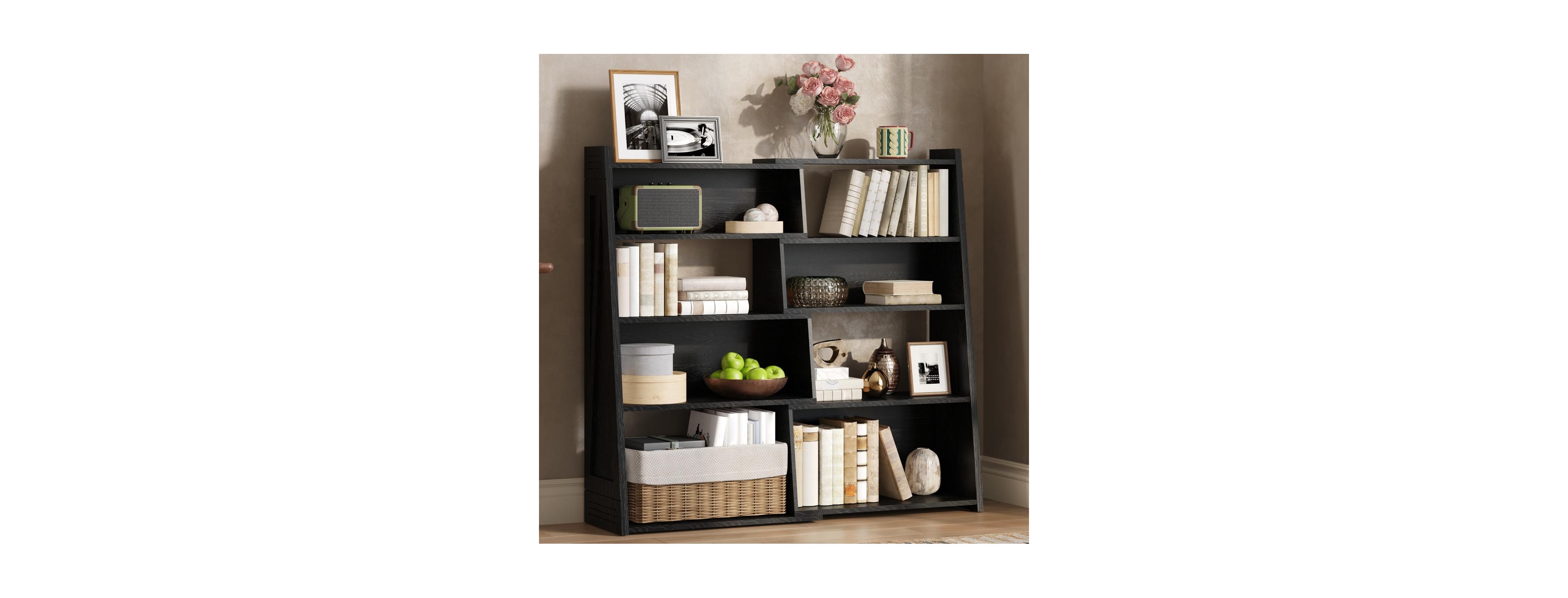 Streamdale Furniture Wooden Expandable 4-Tier L-Shaped Bookshelf and Storage Rack (Up to 47