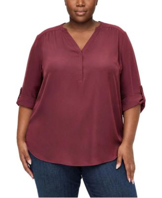 Plus Size Harper Floral 3/4 Roll-Tab Sleeve Blouse