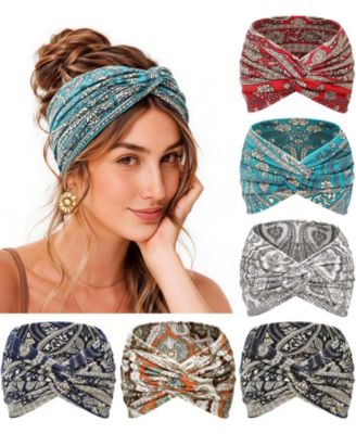 Wide Non-Slip Boho Headbands, 6-Pack