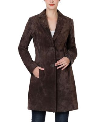 Women's Mary Suede Leather Notch Lapel Button-Front Coat