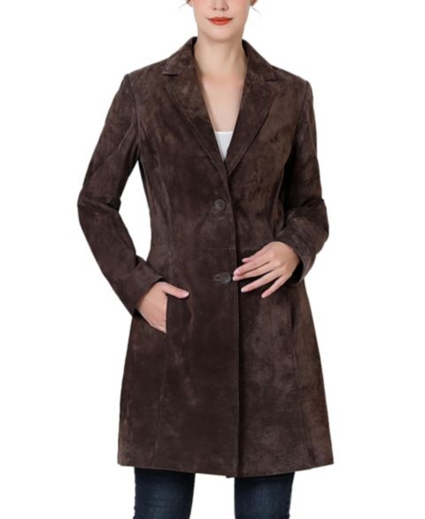 Женское пальто BGSD Mary Suede Leather Notch Lapel Button-Front, цвет: Коричневый