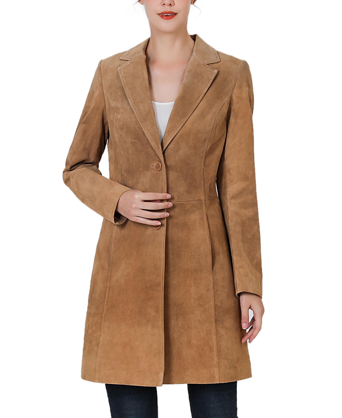 Bgsd Women's Mary Suede Leather Notch Lapel Button-Front Coat
