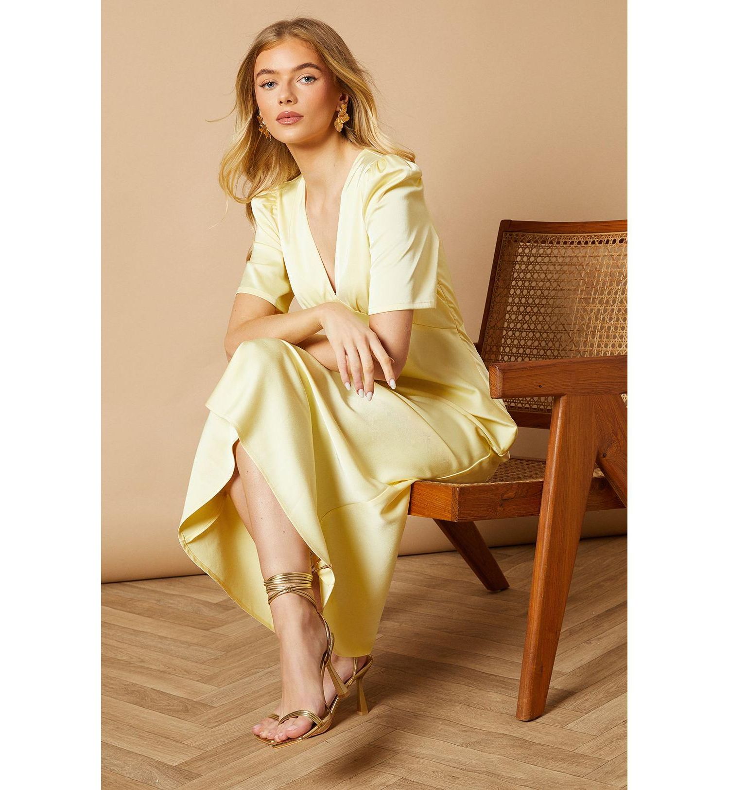 Women's Satin V-Neck Midi Dress