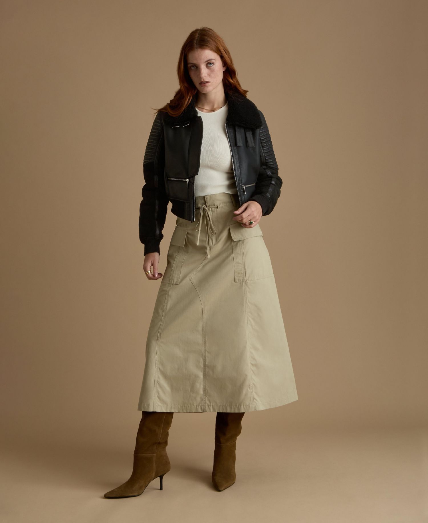 Women's Cropped Biker Style Shearling Jacket