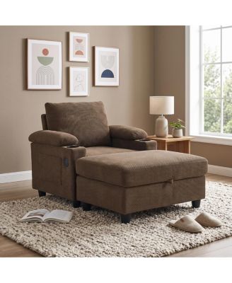 Accent Chair and Storage Ottoman Sleeper Bed with USB-C and Cupholders