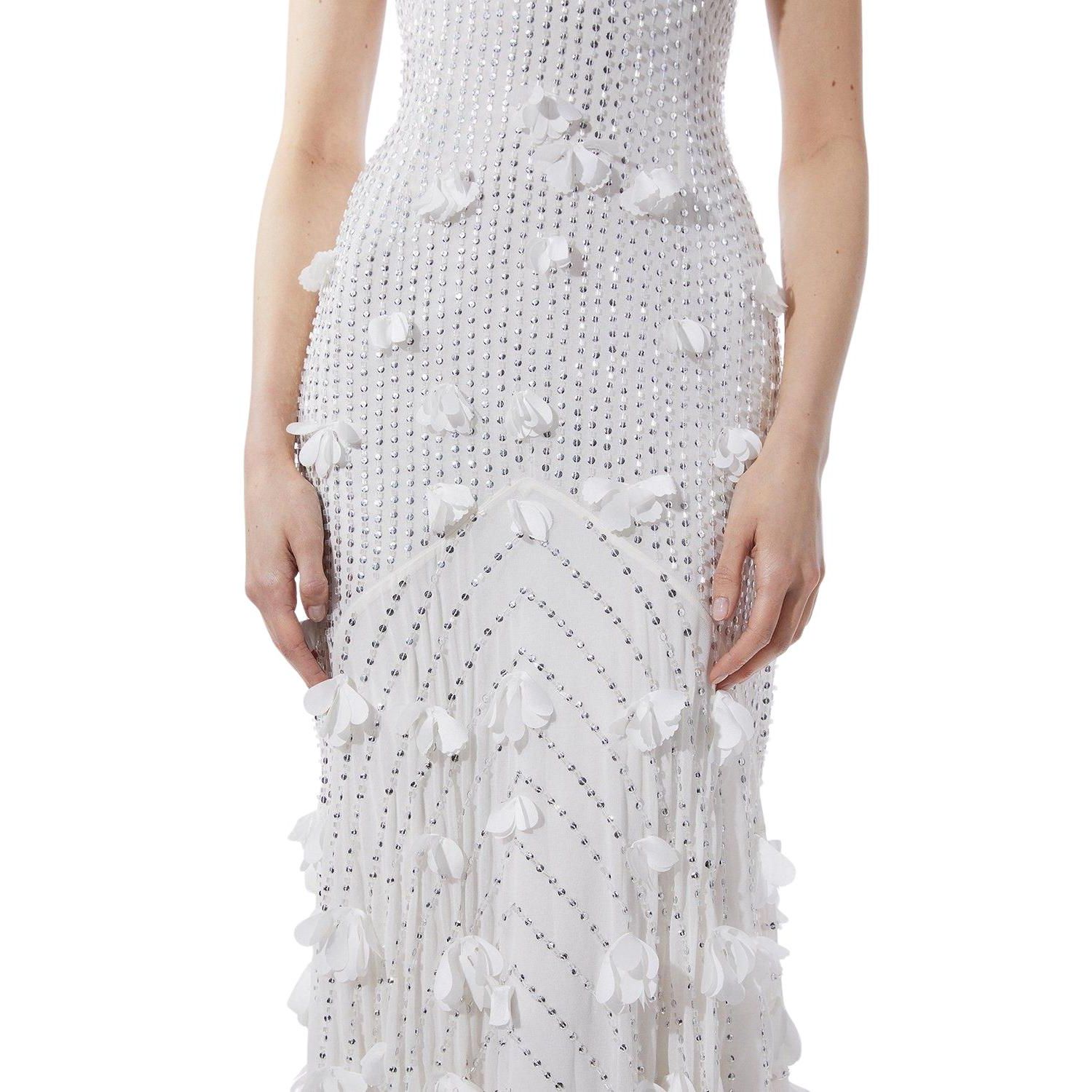 Women's Crystal Rosette Halter-Neck Maxi Dress