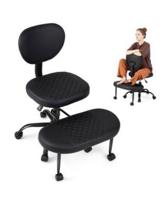 Ergonomic Cross Legged Office Chair with Wheels, Height-Adjustable Seat for Home