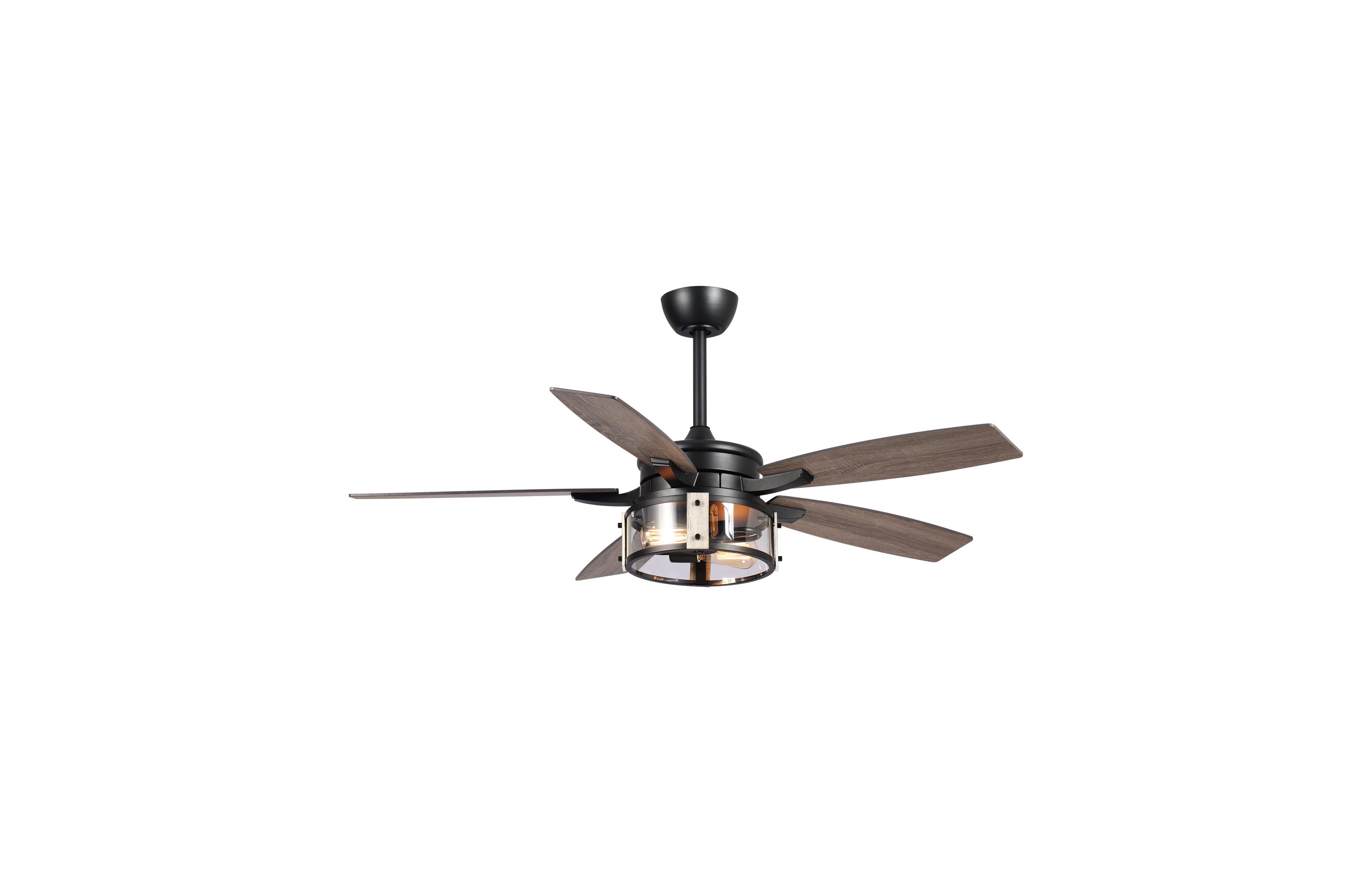 Parrot Uncle 52-Inch Matte Black Farmhouse Wood 5-Blade Reversible Motor Ceiling Fan with Remote