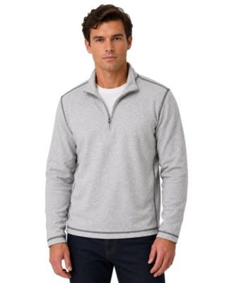 Men's Plated Knit Mini Oxford Mock-Neck Quarter-Zip Pullover