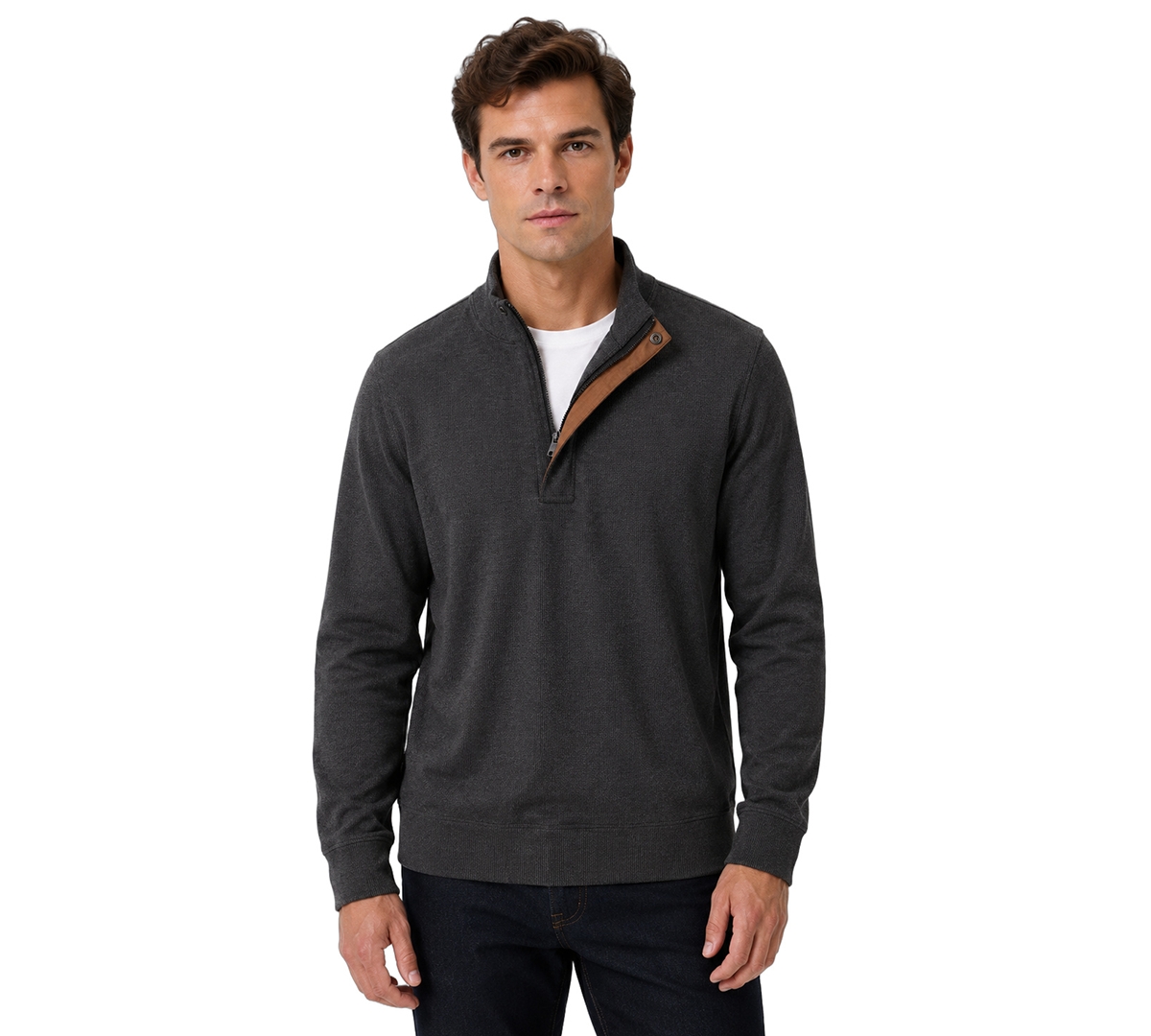 Vintage 1946 Men's Mock Neck Herringbone Half-Zip Pullover