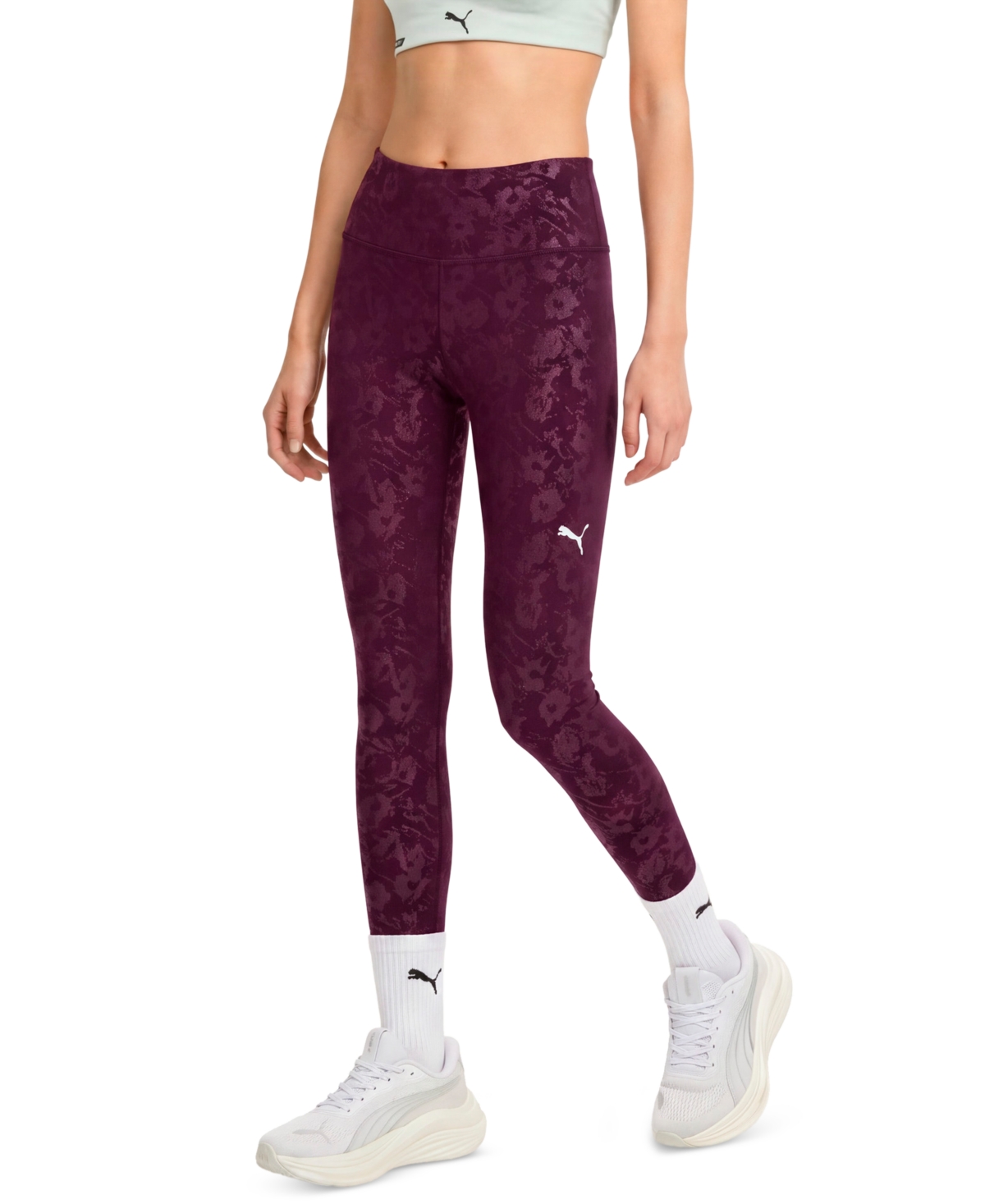 Puma Women's Tad Essential Fast High-Waist 7/8 Length Floral-Print Leggings - Ruby Noir