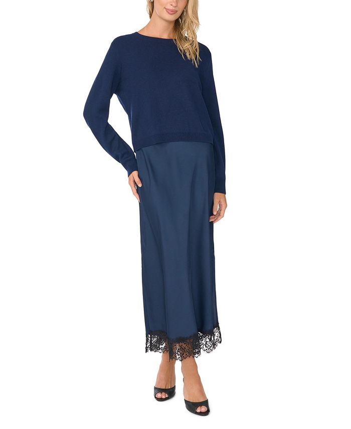 Vince Camuto Women's Crewneck Long-Sleeve Midi Dress